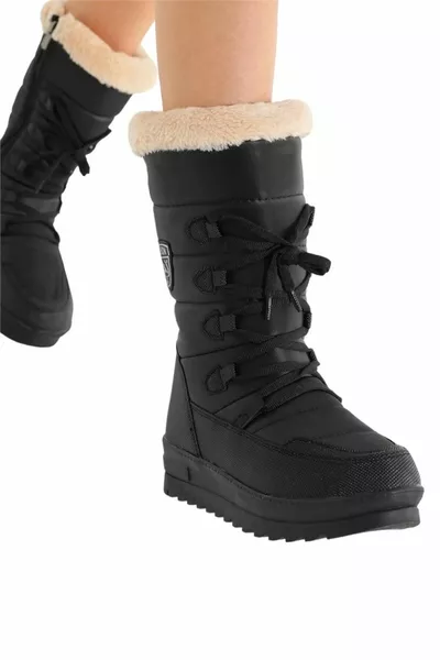 أحذية ثلجية نسائية من الصوف الحراري أسود