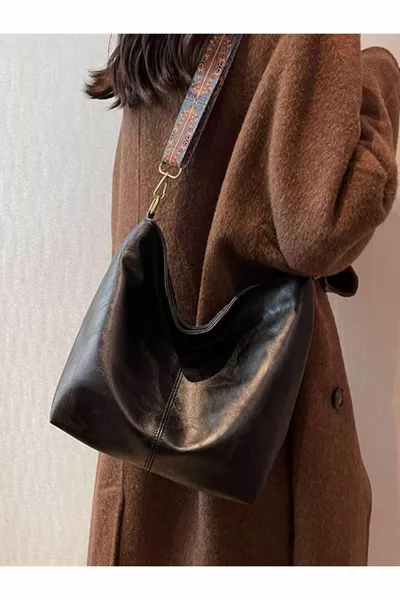 المرأة السوداء سستة منقوشة عرقية حبال حقيبة الكتف