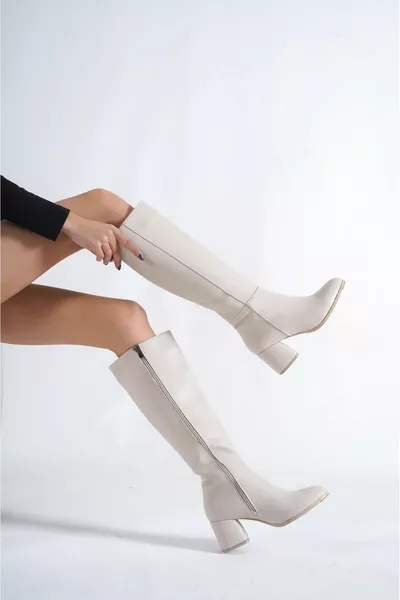 Bottes Femme à talons écrus beige à talon