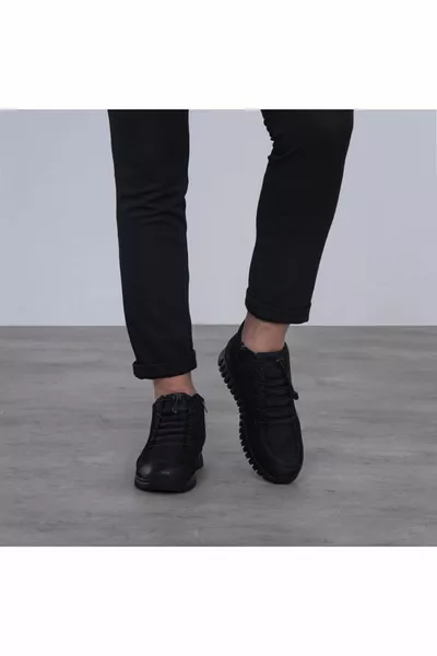  -m Black Nubuck Genuine Leather Lace Up Rubber Sole Zipper Warm Men's Half Boots