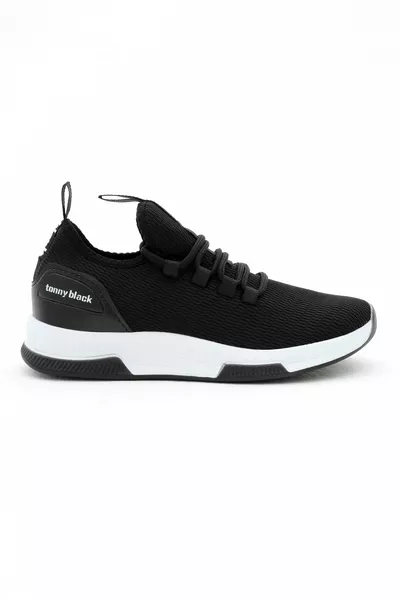 Unisex Nero Bianco Tessuto Traspirante Poly Sole Lace-Up Sneakers