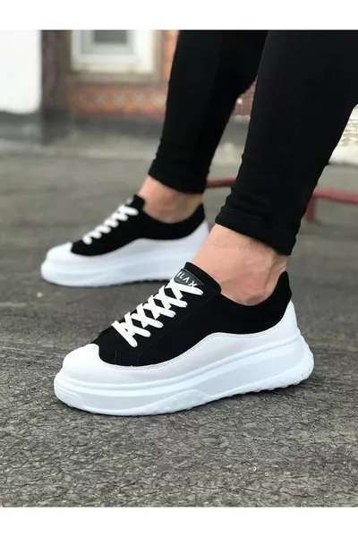  Връзки Високо/дебела ортопедична подметка Мъжки спортни обувки за маратонки Bt Черен/бял