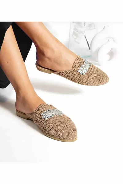 Donna Pietra Paglia Lavorato A Maglia Pantofole Sandali Casual Pantofole