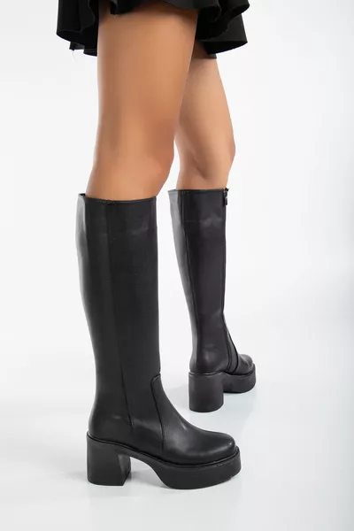 RISSOLI BLACK Skin Lightweight Platform Heeled Boots