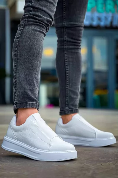  Senza Lacci Suola Ortopedica Elasticizzata Singola Fascia Scarpe Da Ginnastica Sportive Da Uomo BT Bianco