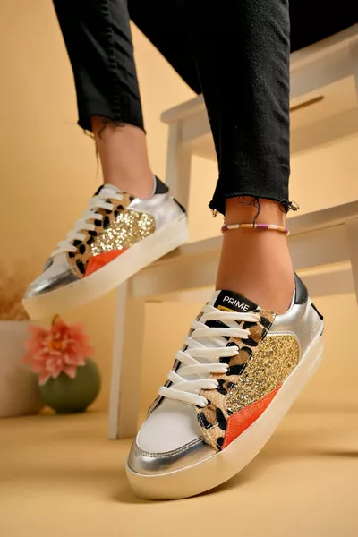 Sneakers da donna in vera pelle foderate con glitter