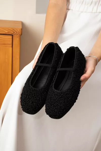 Mérinos Peluche Plume Simple Bandeau Femmes Tedy Chaussures Ballerine Ballerine Ballerines