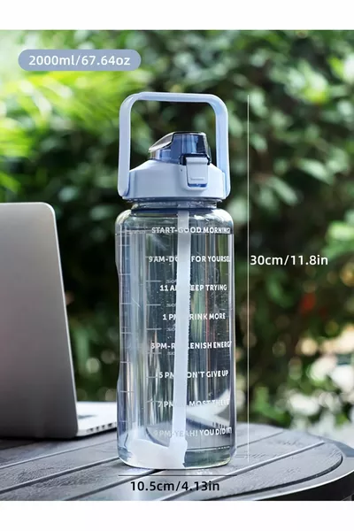 Suhvee 2 لتر قارورة مياه تحفيزية مع شارب القش زجاجة مياه تريتان جيم قارورة مياه الصالة الرياضية