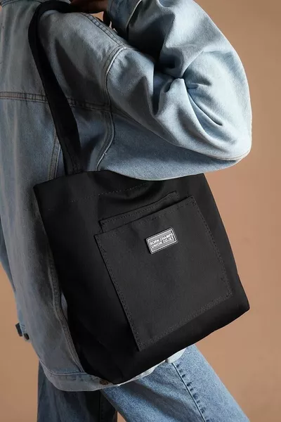 Vrouwen Zwarte Zachte Stoffen Stof Arm- En Schoudertas