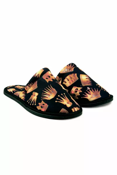 للجنسين التاج الأسود منقوشة نعل ناعم منزل النعال