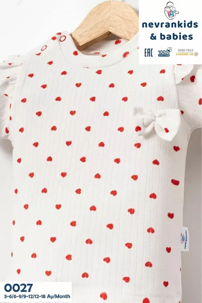 Heart Pattern Ruffle & Bow Detail Baby Girl Kids Summer Shorts Set