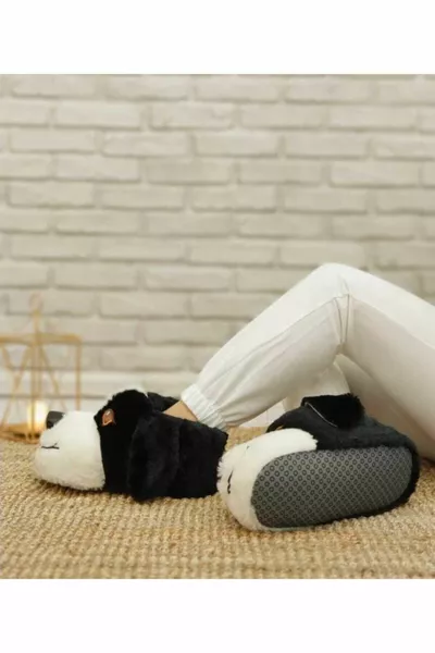 Unisex Schwarz-Weißer Hund Pantduf Hausstiefel