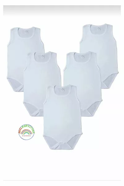 Бебешко основно памучно пенирано деколте с кръгло деколте 5 бр боди с потник 3-4-5-6 години