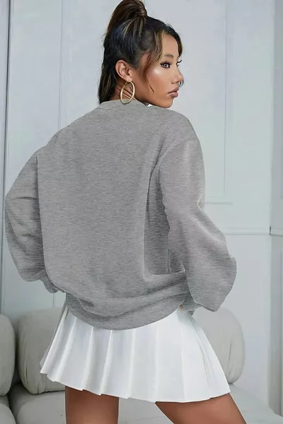 القطن للجنسين كبيرة الحجم الأساسية رمادي طاقم الرقبة قميص من النوع الثقيل