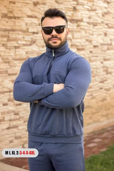 Индиго син костюм голям - нормален размер половин цип мъжки анцуг комплект eestyakt