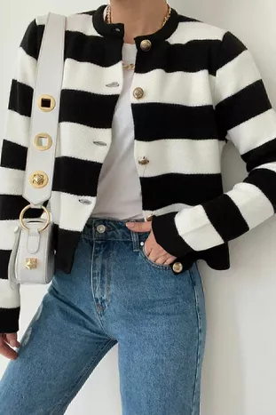 Knitwear Stripe Short Cardigan