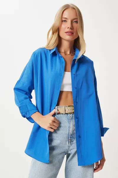 Langes Oversize-Basic-Shirt in Vivid Blue für Damen 