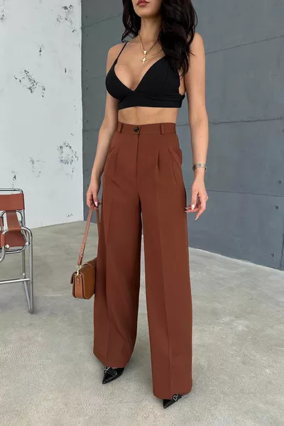 Koffie geplooide stof Palazzo broek