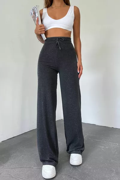 Anthrazitfarbene Palazzo Cord Camisole Jogginghose mit weitem Bein für Damen