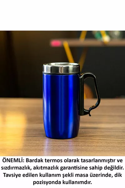 طبقة مزدوجة قاعدة مطاطية  مل من الفولاذ المقاوم للصدأ كوب ترمس صغير كوب مع مقبض أزرق القدح الشاي القهوة