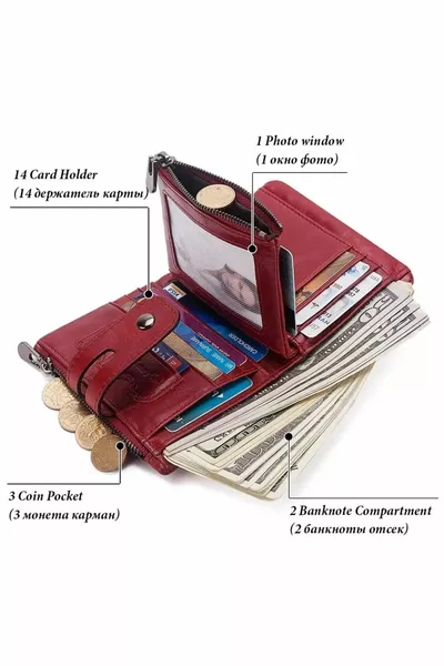 للجنسين الأحمر مخصص مربع محفظة  ٪ جلد طبيعي عملة حامل بطاقة مع سلسلة