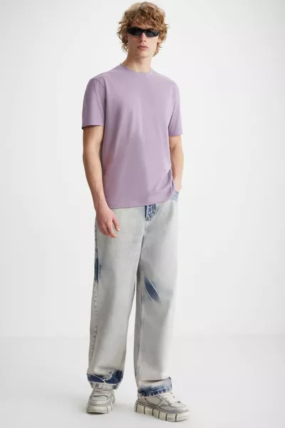 ميشيل للرجال سليم فيت سليم قطع  ٪ القطن العضوي انزلاق خياطة الأساسية محبوك أرجواني تي شيرت