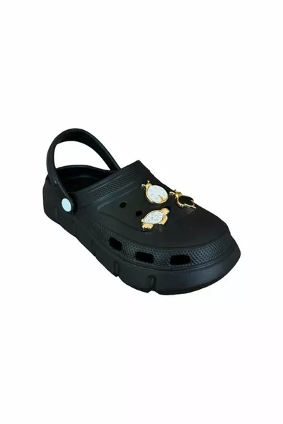 صندل نسائي مريح أسود مع حجر نعل عالي