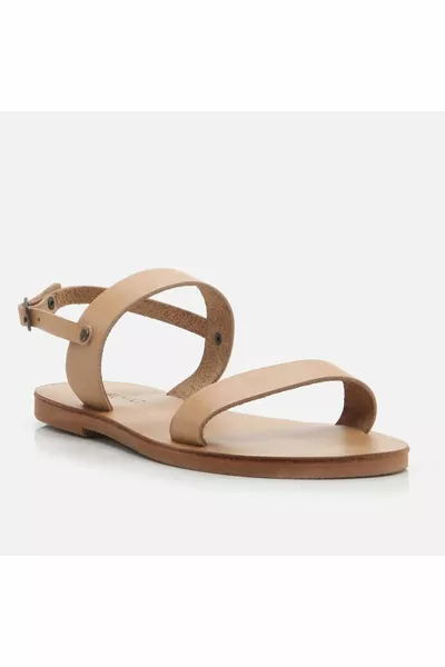 جلد طبيعي صنادل مسطحة للمرأة الطبيعية