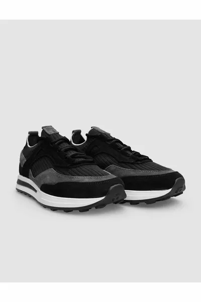 ٪ جلد طبيعي أسود الدانتيل متابعة أحذية رياضية للرجال