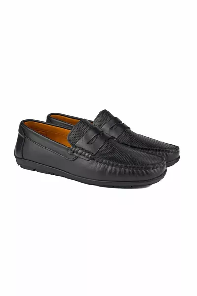 Mocassins en cuir véritable noir pour hommes