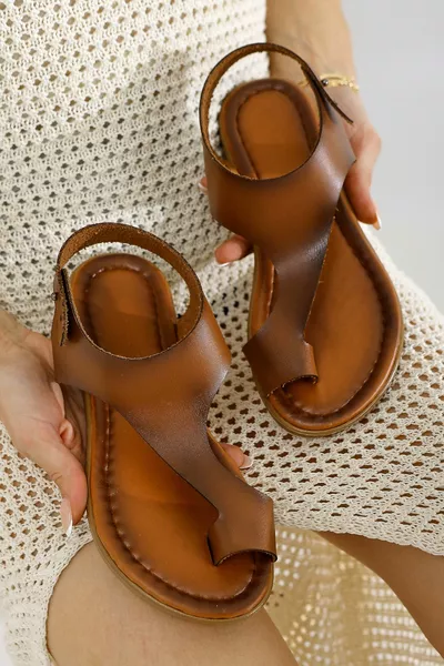 Sandali Lilla Tan Flip Fluff in vera pelle