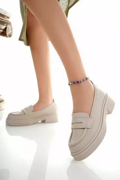 Padded Heel Cream Skin Women Shoes