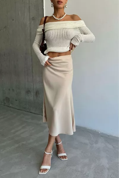 Beige Satinrock für Damen 