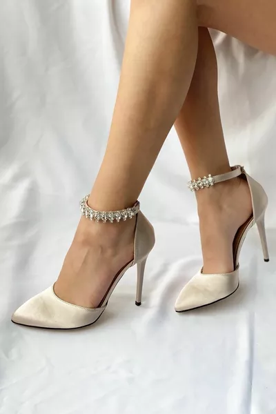 Gizmo Beige Satin Ankle Heels