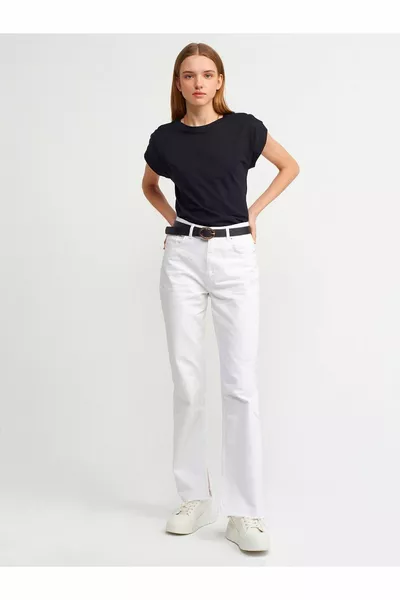  تي شيرت ممشط بياقة مستديرة - أسود