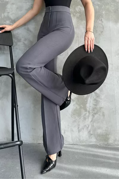 Anthrazitfarbene Damenhose mit hohem Bund und Pickup mit spanischem Bein Palazzo