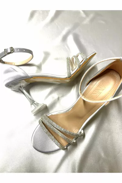 Dame argent satin pierre très élégant 8 cm talons transparents émoussé bout carré mariage fiançailles soirée robe chaussures