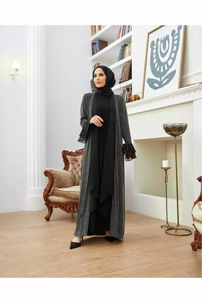 Simli Kumaş Hırka Ve Içlik Siyah Yelek 2'li Abiye Takım