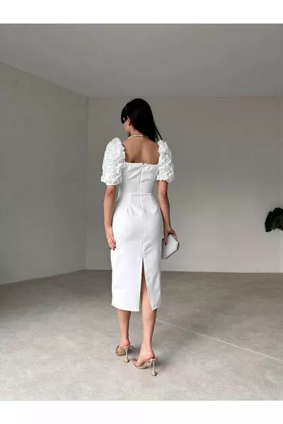 المرأة الأكمام تكدرت الشقوق أنيقة وأنيقة ميدي اللباس