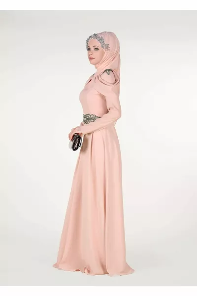 Women's Powder Embroidered Detailed Evening Dress 