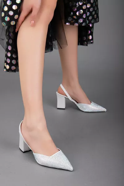 Satin symétrique taille pierre blanche grande taille femmes chaussures talons