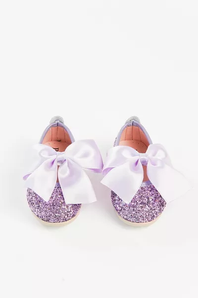 Shuu Rotto Vetro Pietra Placcato Ragazze Scarpe con Fiocco (Lila)