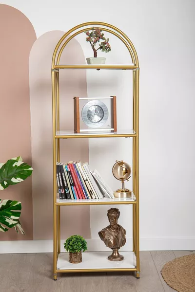 Demeter Decorative Shelf Furniture Bookcase Decorative Metal Furniture Gold 4-Shelf Bookcase
