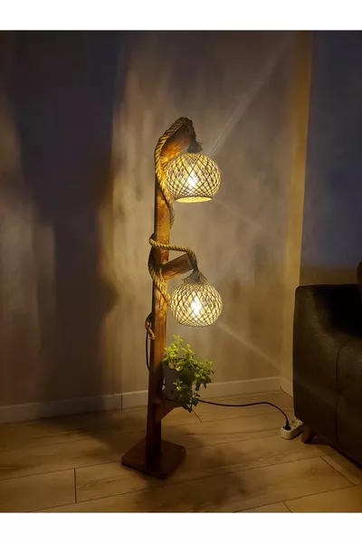 Acar Мебелни Дизайн Дървен Подов Светильник Двойна Кулева Дървен Подов Светильник Трупче Ъглово Осветление Абажур