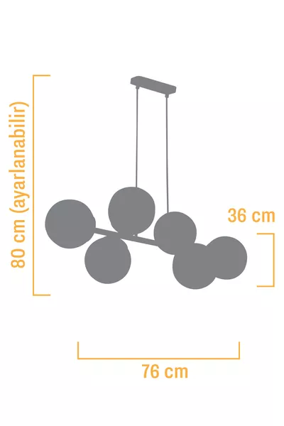 CROSS 6-PIECE CHROME - BLACK SMOKED GLOBE GLASS MODERN PENDANT CHANDELIER LIVING ROOM SALON