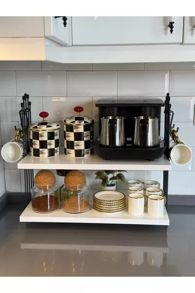 Coffee Machine Shelf Countertop Coffee Corner Shelf Kitchen Shelf Two-Tier Rack with Gift WHITE