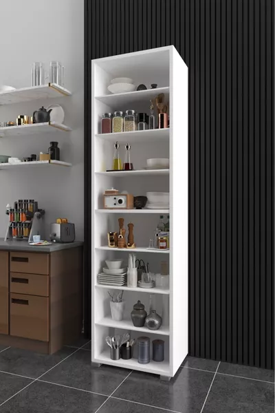 خزانة مؤن مفتوحة بـ 8 رفوف سم، خزانة حبوب جافة، منظم مطبخ، رف مطبخ أبيض