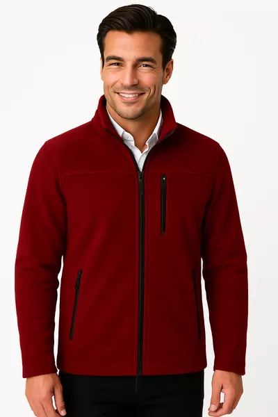 سترة بولار خارجية للجنسين بلون خمري برقبة على شكل قارب بسحّاب كامل وثلاث جيوب