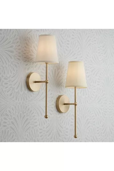 Современный дизайн 1 настенный светильник с LED и батарейкой, подключи и используй, состаренное золото, кремовый абажур, дневной свет, на батарейках