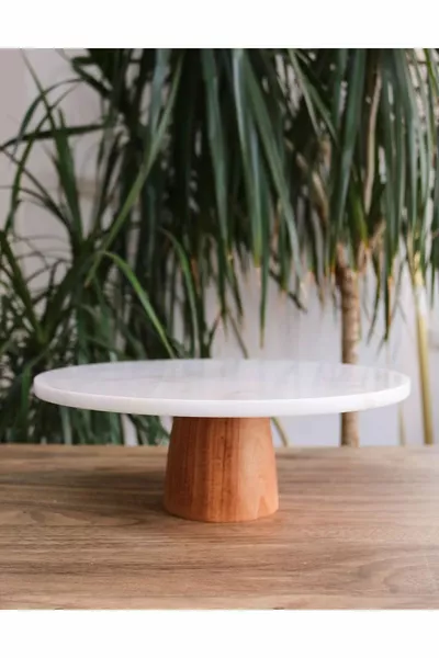 Natural Marble Cake Stand, Wooden Cake Stand, Marble Serving Plate, Marble Cheese Board  Cm